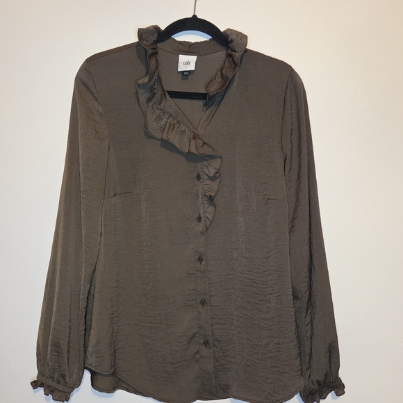Cabi Icon Blouse Wren Brown Ruffle Blouse Small - Picture 1 of 9